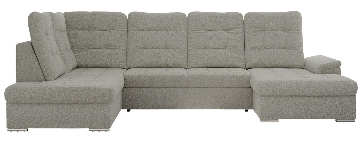 WOHNLANDSCHAFT MADRITO U - Hellgrau Boucle - Links - Silberfarben/Hellgrau, Textil/Metall (204/89/323cm) - MKS