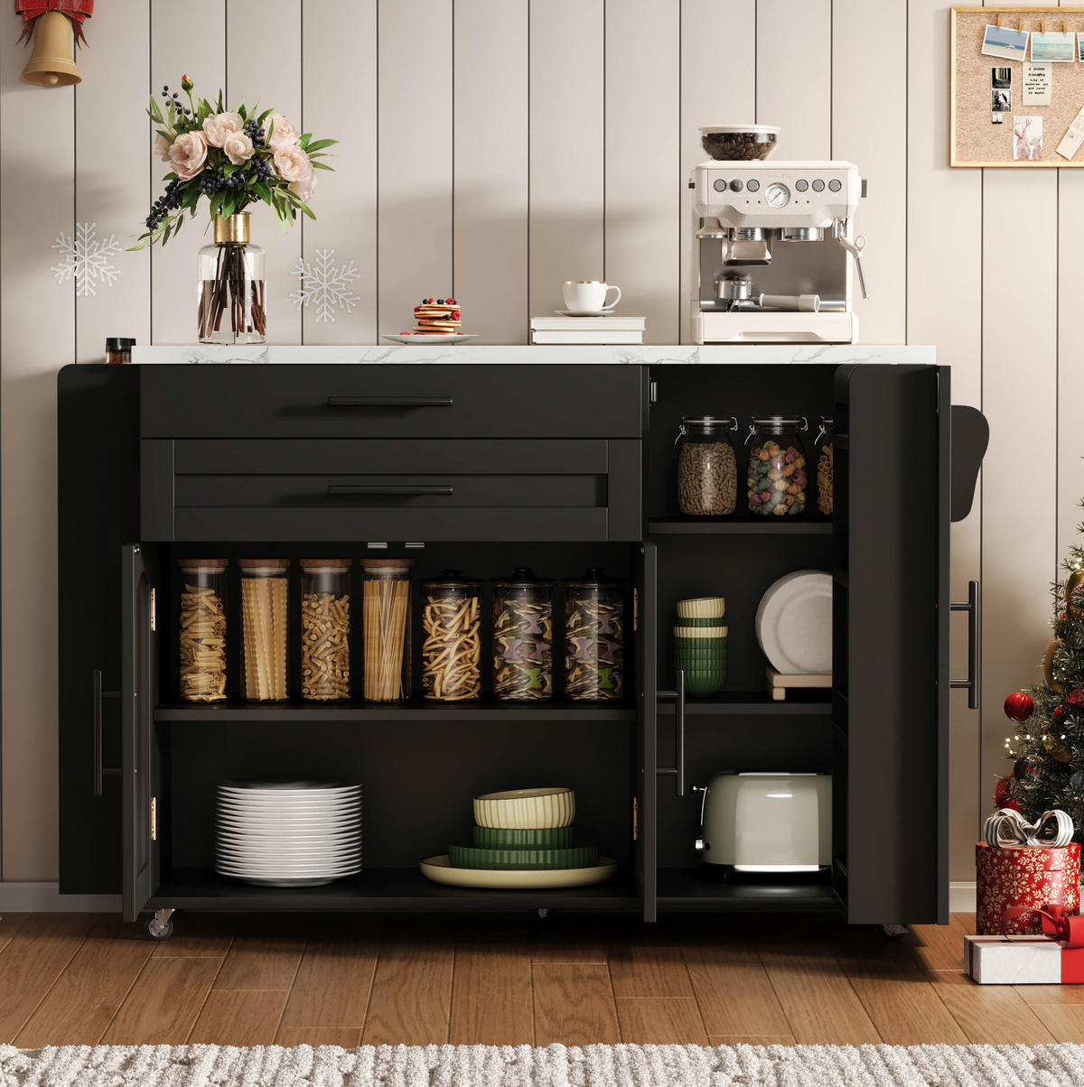 KÜCHENINSEL klappbar 138 x 70 x 90 cm Schwarz - Schwarz, Holz (70/90/138cm) - Beauniv