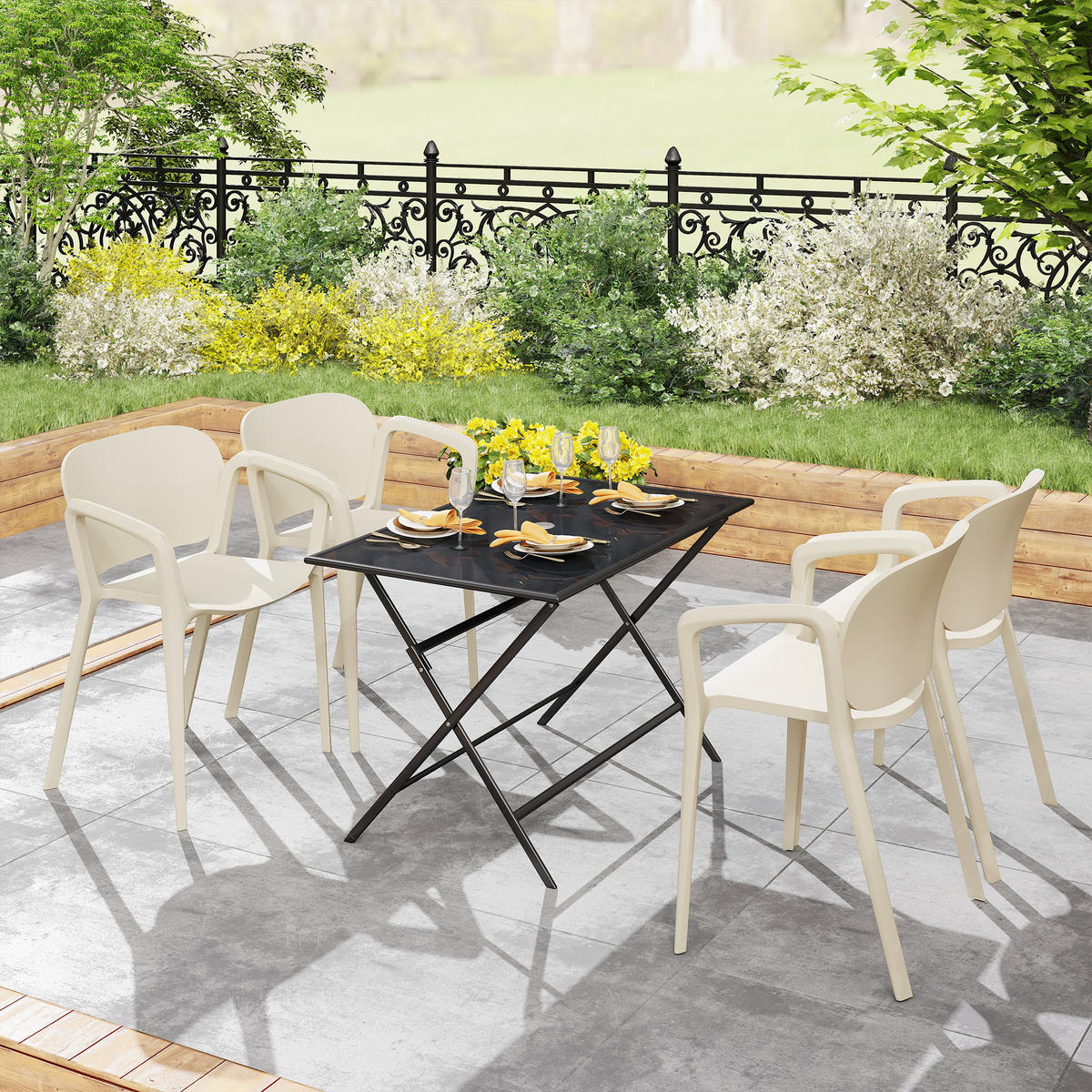 GARTENSTUHL 4er Set wetterfest Gartenstühle aus Kunststoff Stapelstuhl mit Armlehne Rückenlehne bis 120 kg belastbar - Weiß, Kunststoff (60/75/56cm)