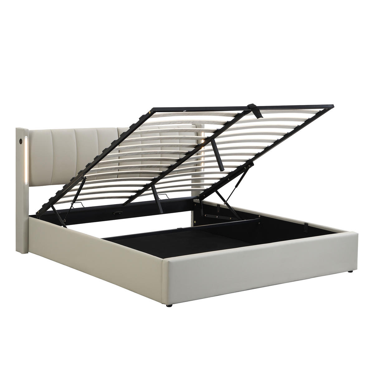 POLSTERBETT 140/200 cm Grau mit Stauraum und verstellbarem Kopfteil - Grau, Kunststoff (140/200cm) - OKWISH