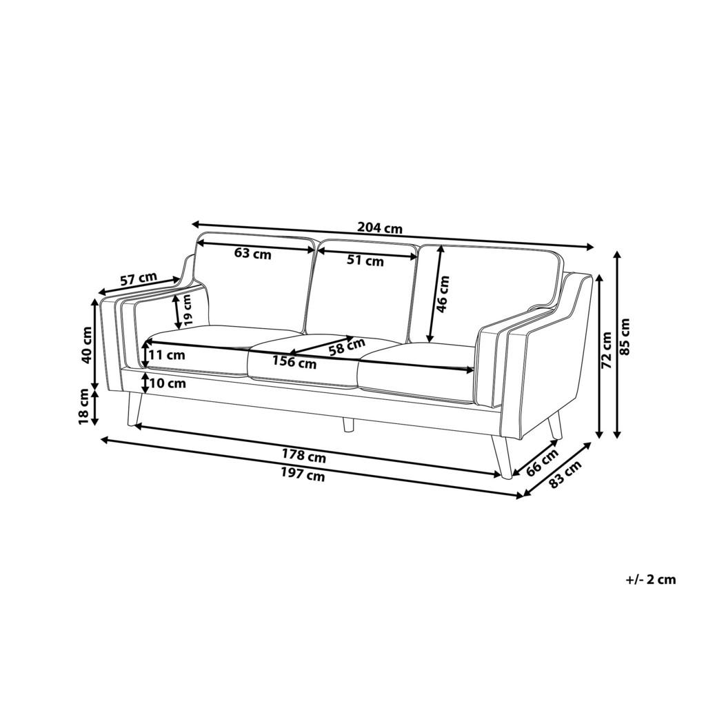 Thumbnail - Beliani 3-Sitzer-Sofa, Hellgrau, Textil, 204x85x83 cm, Wohnzimmer, Sofas & Couches, Sofas, 3-Sitzer Sofas