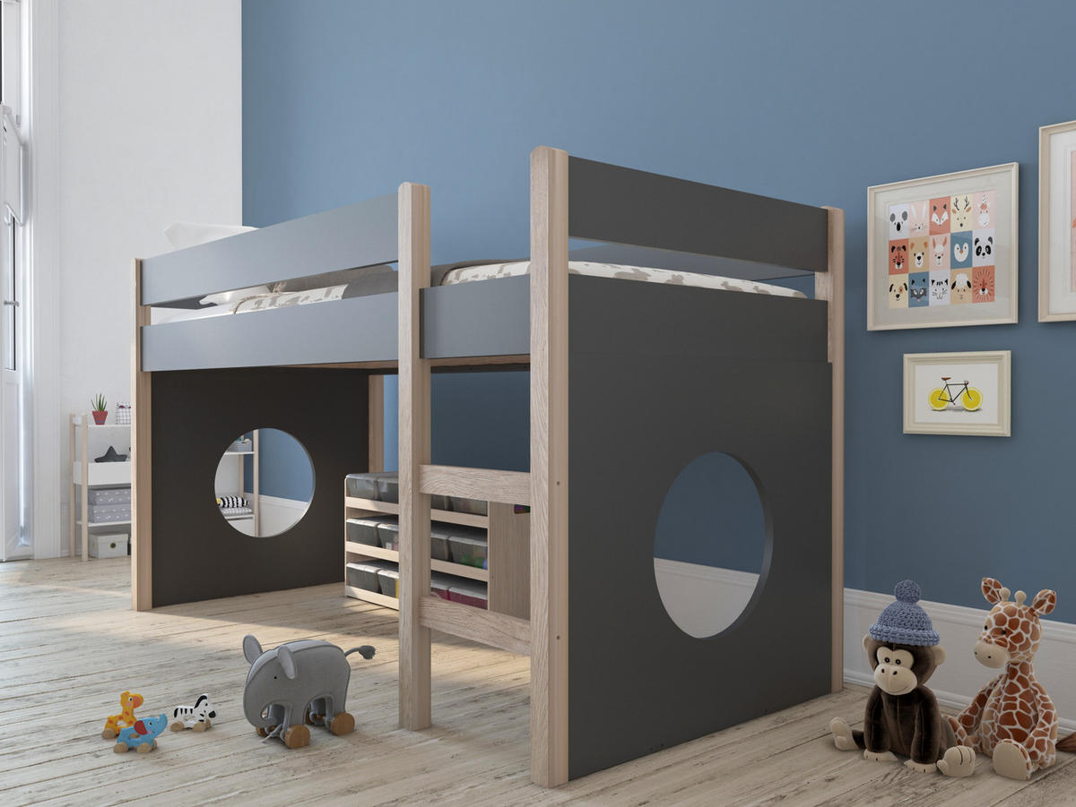 SEITENPANEEL, 2er-Set Färan grau, mit rundem Fenster - Grau, Holz - TPFLiving