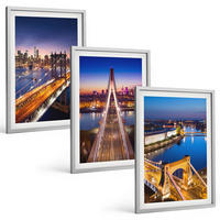 BILDER SET 3er Set - 40x60 cm Silberner Rahmen - Städte bei Nacht, Brücken, Flüsse - Silberfarben, Kunststoff (40/60cm) - TULUP