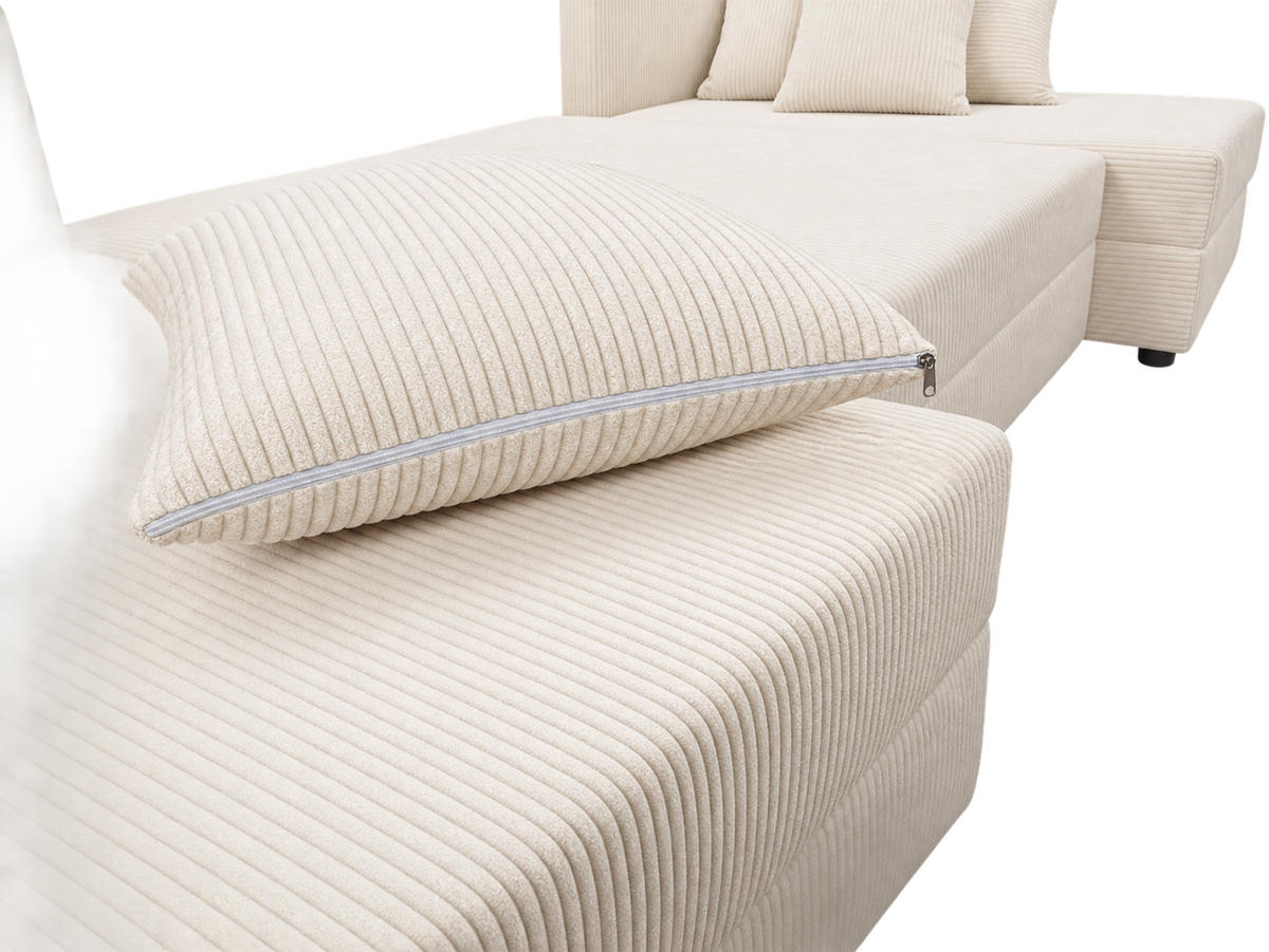 WOHNLANDSCHAFT PUMA U 308 cm – Cord Sofa in U-Form mit Schlaffunktion, Bettkasten und weichem Cordbezug - Schwarz/Rosa, Kunststoff (308/85/140cm)