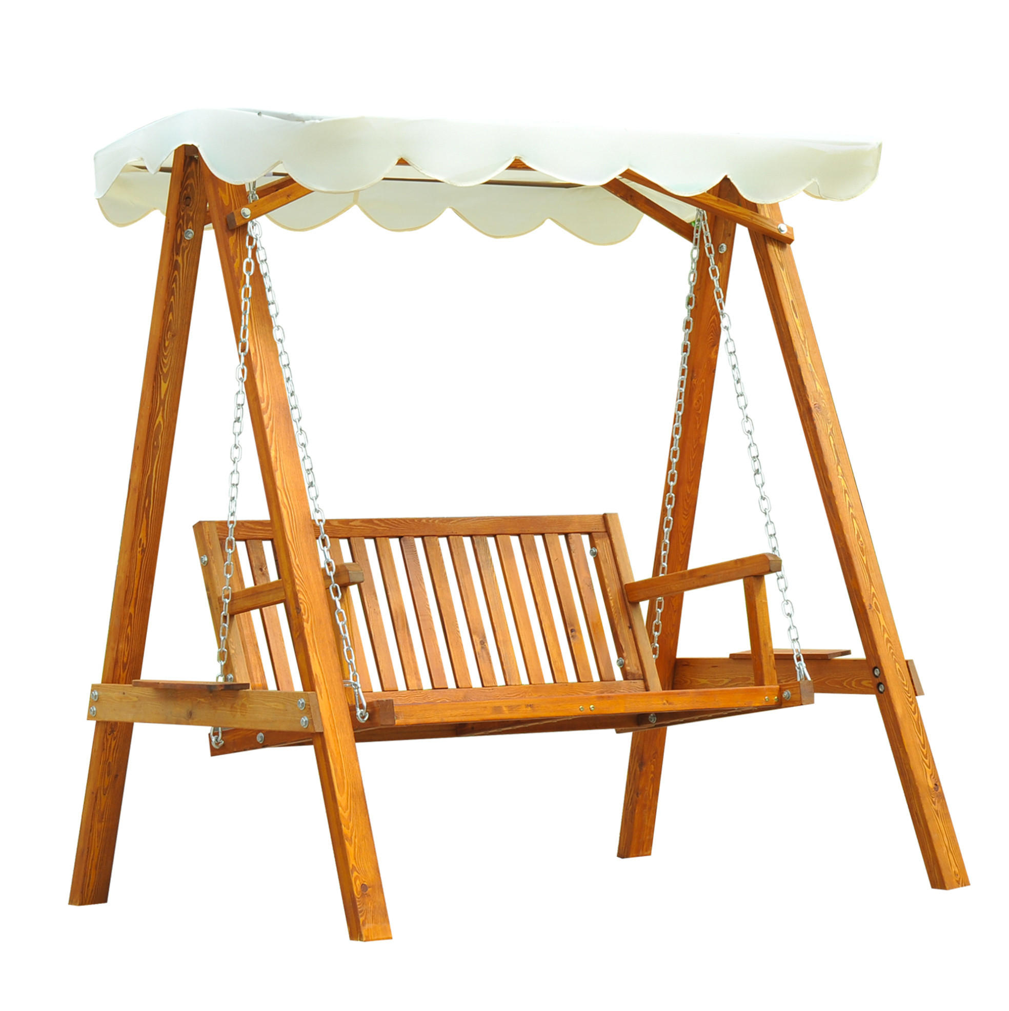 HOLLYWOODSCHAUKEL 162/130/185 cm mit Sonnendach und Lärchenholzgestell, Natur - Beige, Holz (130/185/162cm) - Redom