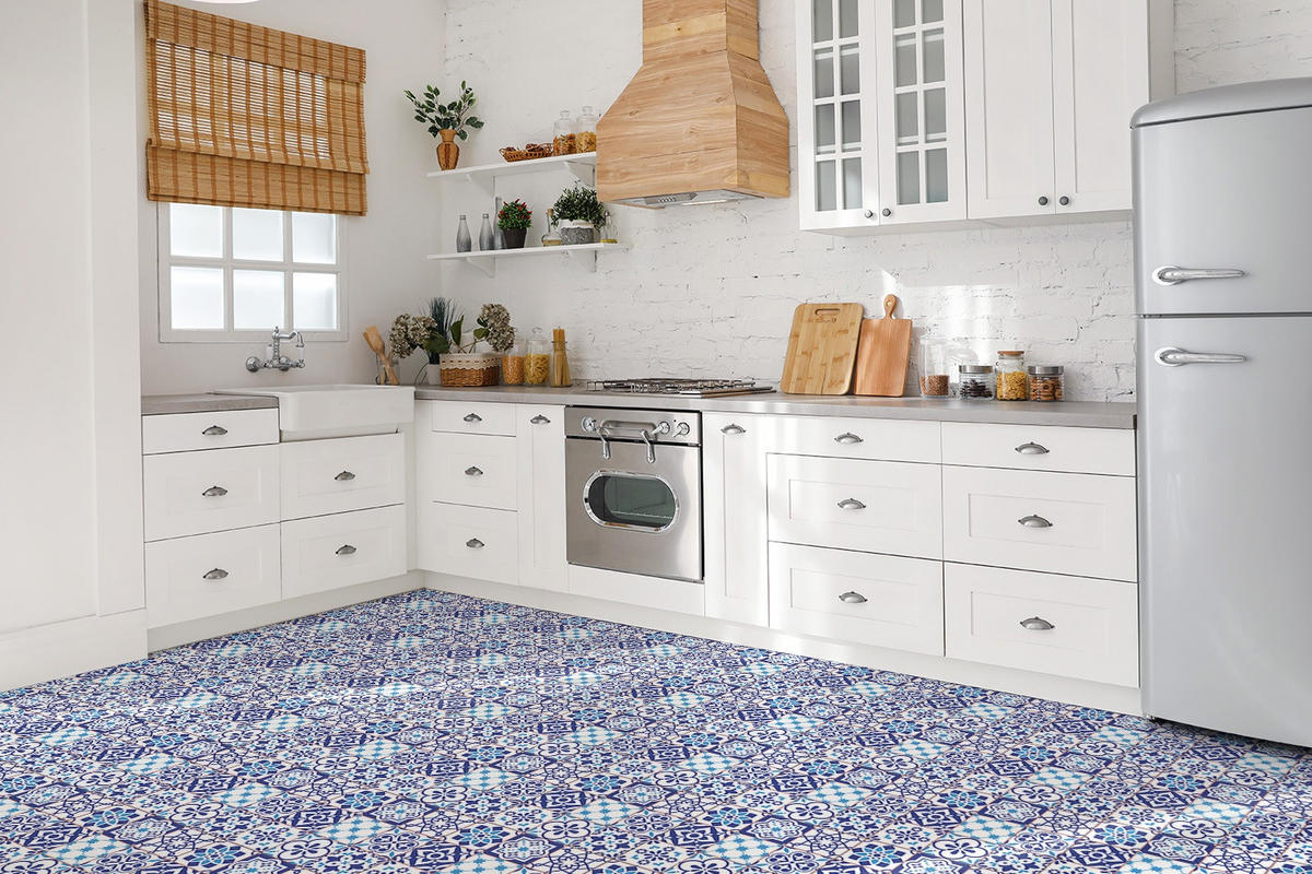 FLIESENAUFKLEBER 9 Stück 30x30 cm selbstklebend Azulejos-Muster - Blau, Textil (30/1.6/30cm) - TULUP