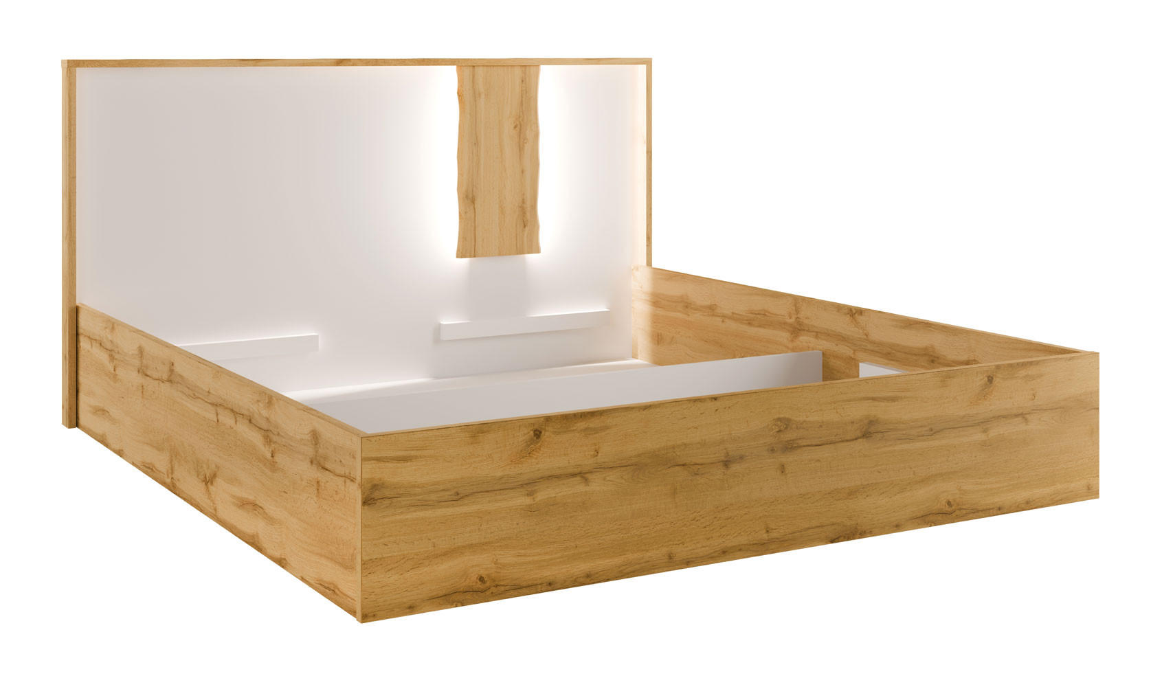DOPPELBETT Wood Eiche Wotan / weiß Hochglanz 190 / 206 / 102cm - Weiß Hochglanz/Eichefarben, Holz/Holzwerkstoff (180/200cm) - Feldmann-Wohnen