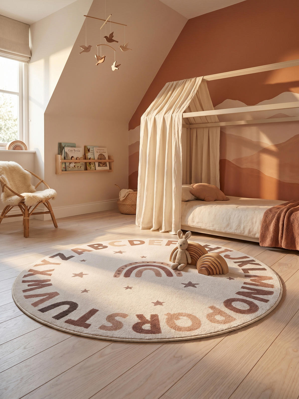 SPIELTEPPICH Waschbar TINO in Creme, mit Alphabet-Motiv, Ø 120 cm - Beige, Textil (120/120cm) - KADIMA DESIGN