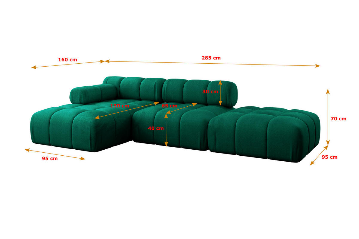 ECKSOFA modulares Sofa Lizur-L1 - 285x160x70 cm Dunkelgrün Velours - Dunkelgrün, Holzwerkstoff/Textil (285/160cm) - ALTDECOR