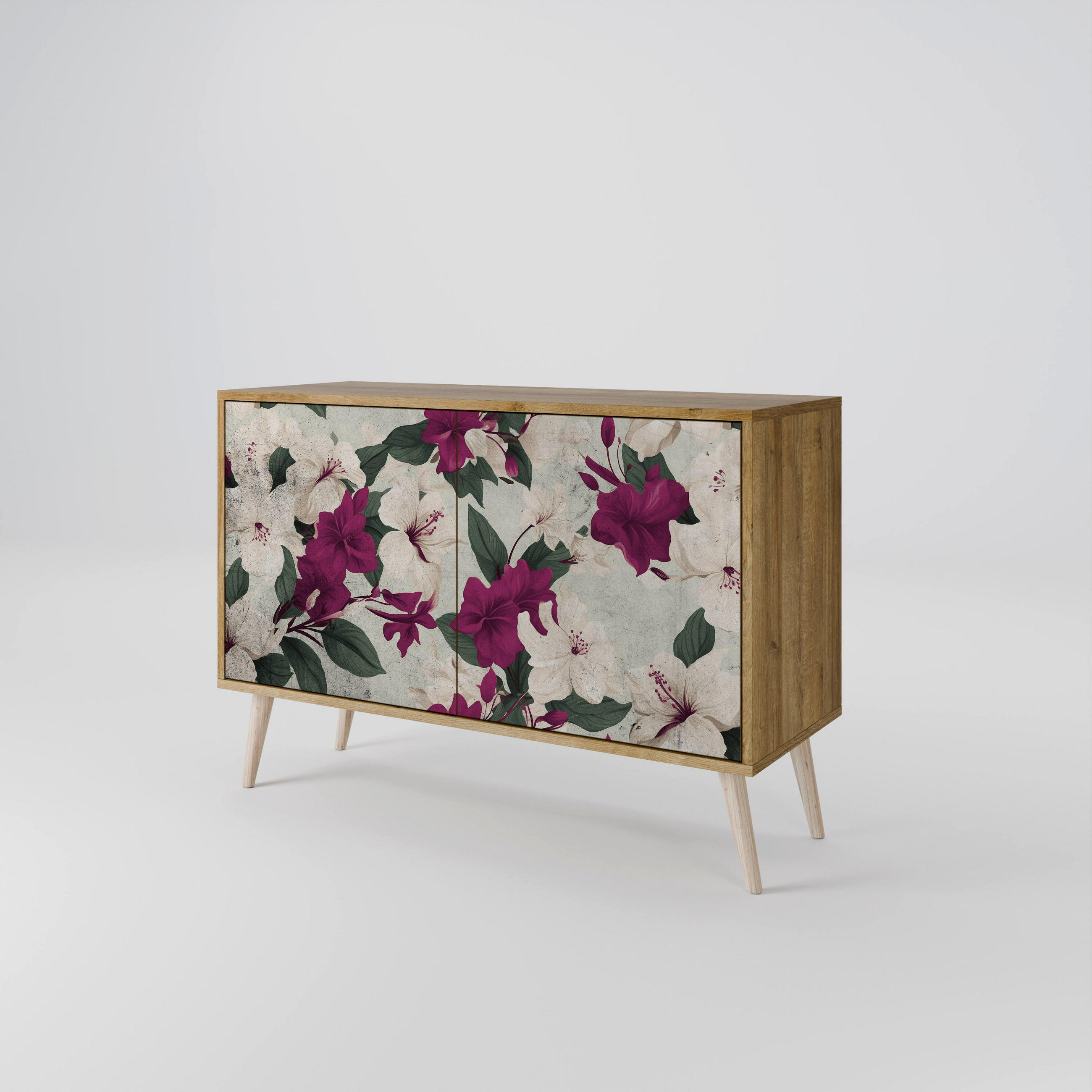 SIDEBOARD FLOWERET DREAM, Eicheneffekt, 111x42x77,5 cm, 2 Türen - Eichefarben/Buchefarben, Holzwerkstoff/Buchenholz (111/77.5/42cm) - SpaceRebels