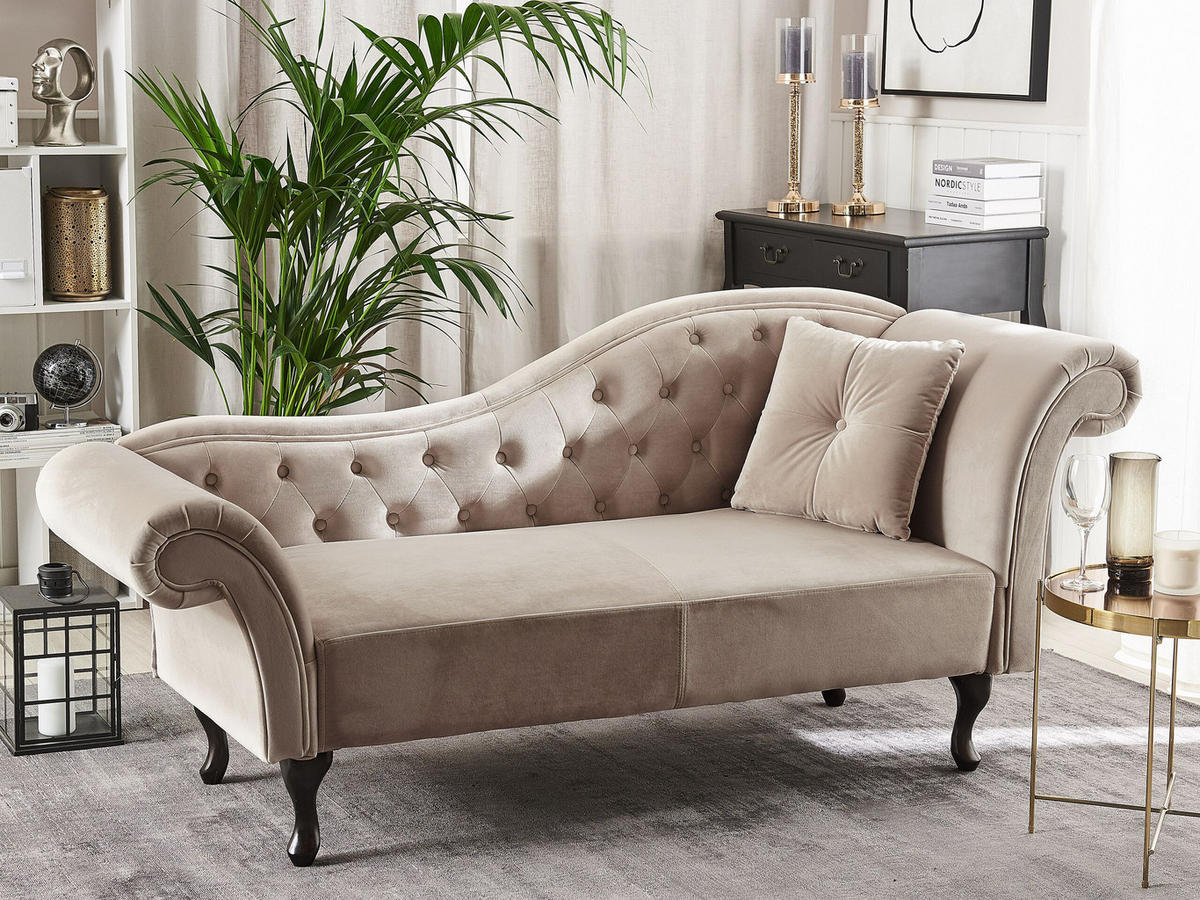 CHAISELONGUE Samtstoff beige rechtsseitig Lattes - Beige, Textil (188/87/59cm) - Beliani
