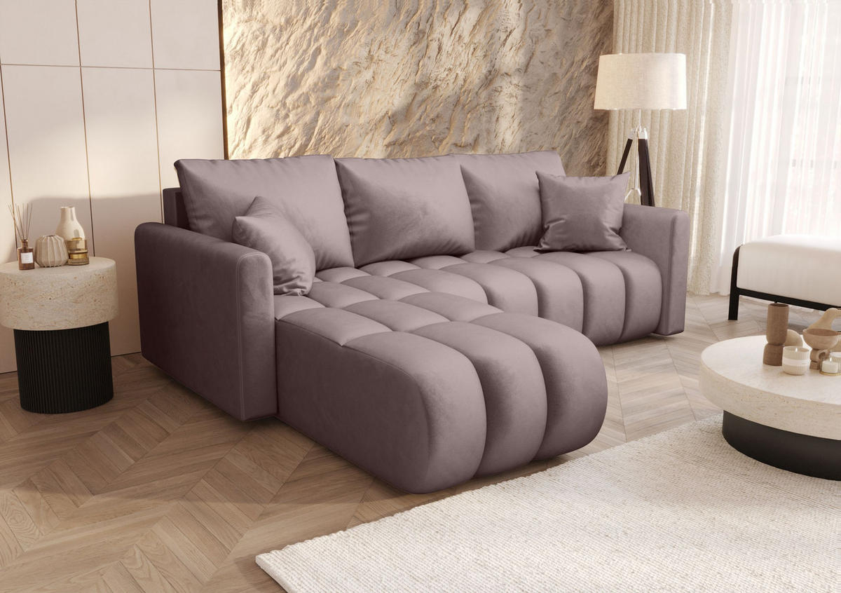 ECKSOFA GARDA links dunkelrosa Velours Monolith 62 - Schlaffunktion, Bettkasten - Pink, Textil (230/150cm) - Cornero