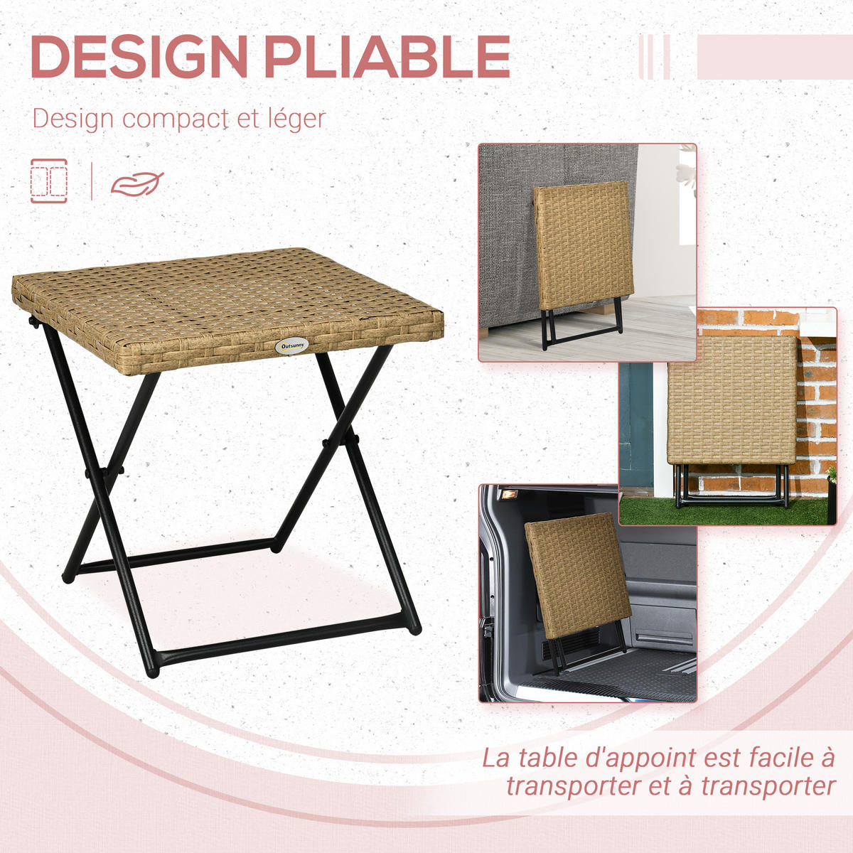 GARTENBEISTELLTISCH DE-13575 klappbar, geflochtene Resine Naturholz - Naturfarben, Kunststoff/Metall (40/40/40cm) - ComfortXL