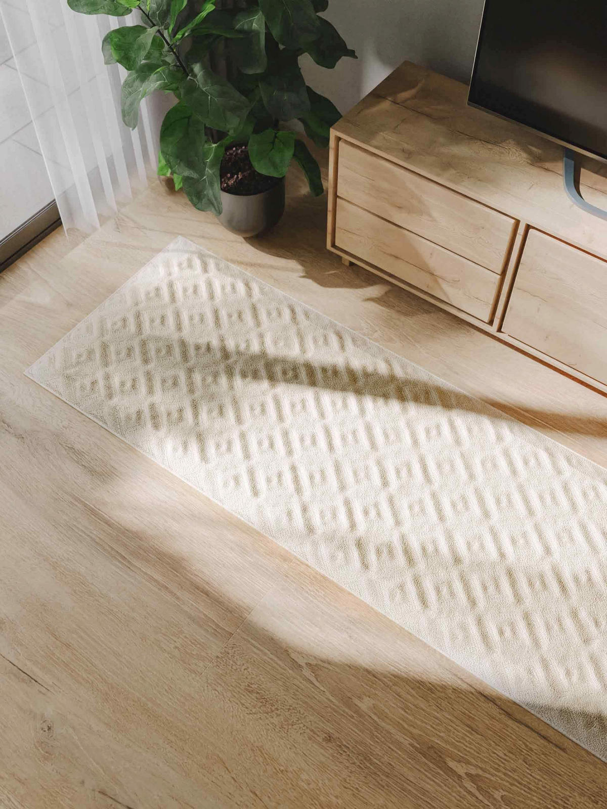 LÄUFER Leo Cream 70x200 cm - Creme, Kunststoff (70/200cm) - benuta