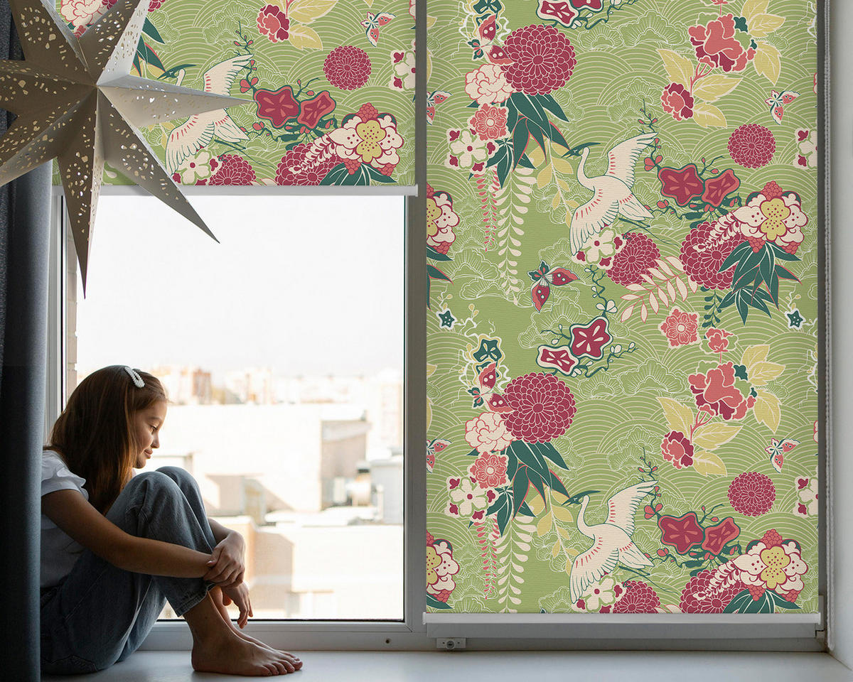 VNÚTORNÁ roleta - okenná roleta - roleta - 80x140 cm - Volavka a rastliny - zelená, plast (80/140/0.5cm) - TULUP