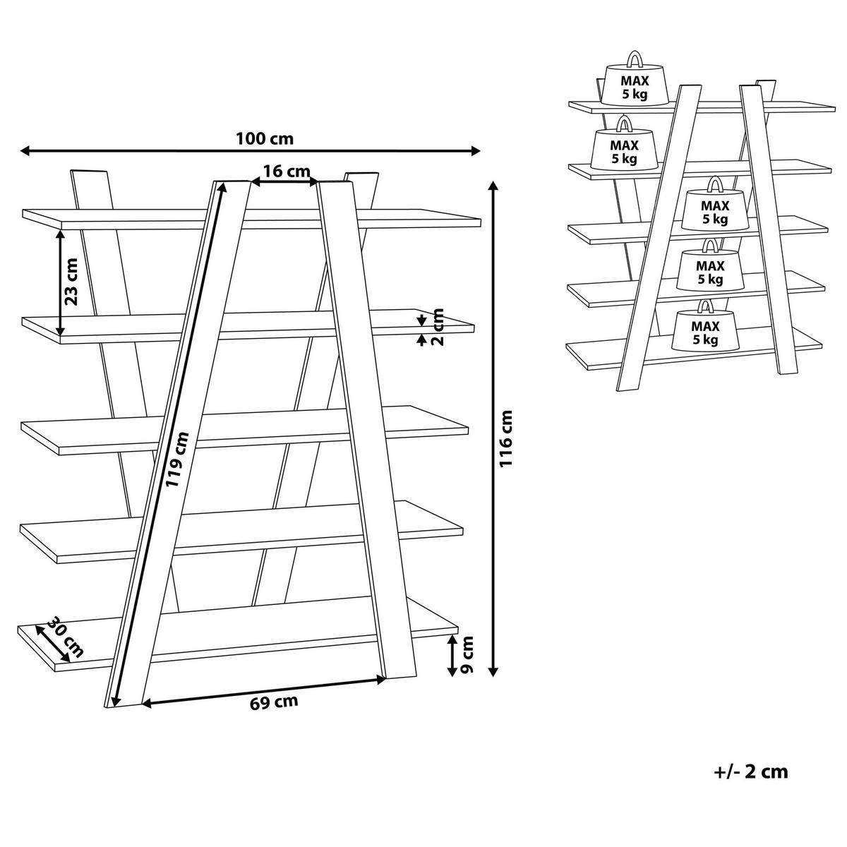 BÜCHERREGAL 5 Fächer Escalante - Weiß, Holzwerkstoff (100/116/33cm) - Beliani