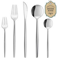 BESTECKSET 60-teilig für 12 Personen Edelstahl spülmaschinenfest - Silberfarben, Metall