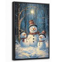 LEINWAND Bilder mit Rahmen - Schneemann - Schnee - Winter - Wald - 40x60 - Hellblau, Textil (40/60cm) - MuchoWow