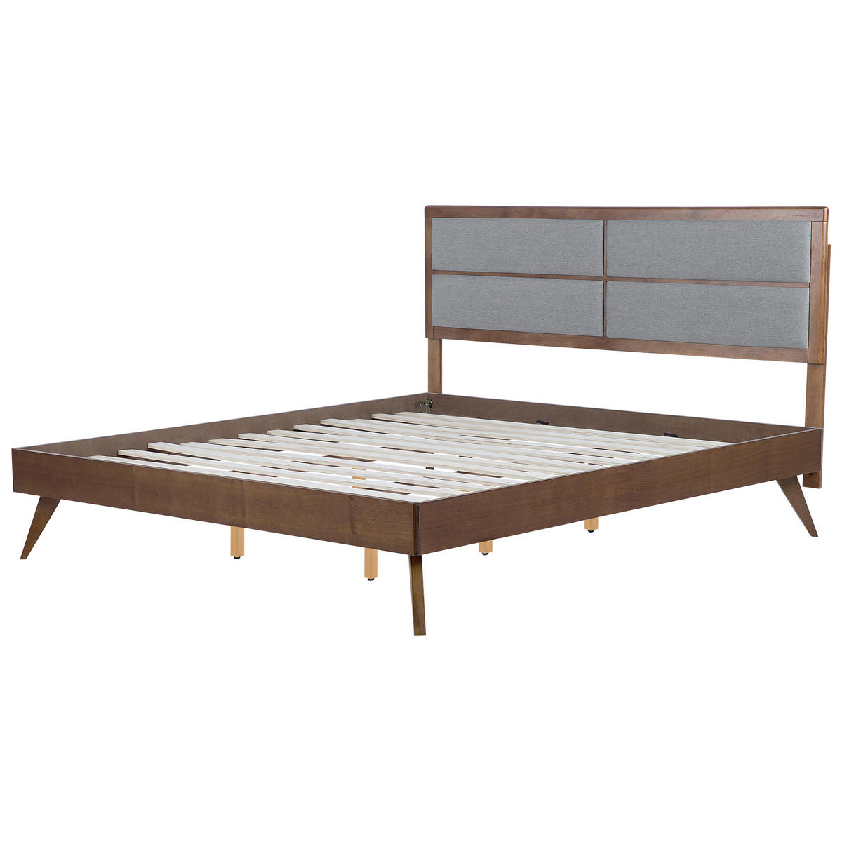 HOLZBETT 180/200cm Dunkler Holzfarbton Poissy - Dunkelbraun, Holzwerkstoff/Textil (180/200cm) - Beliani