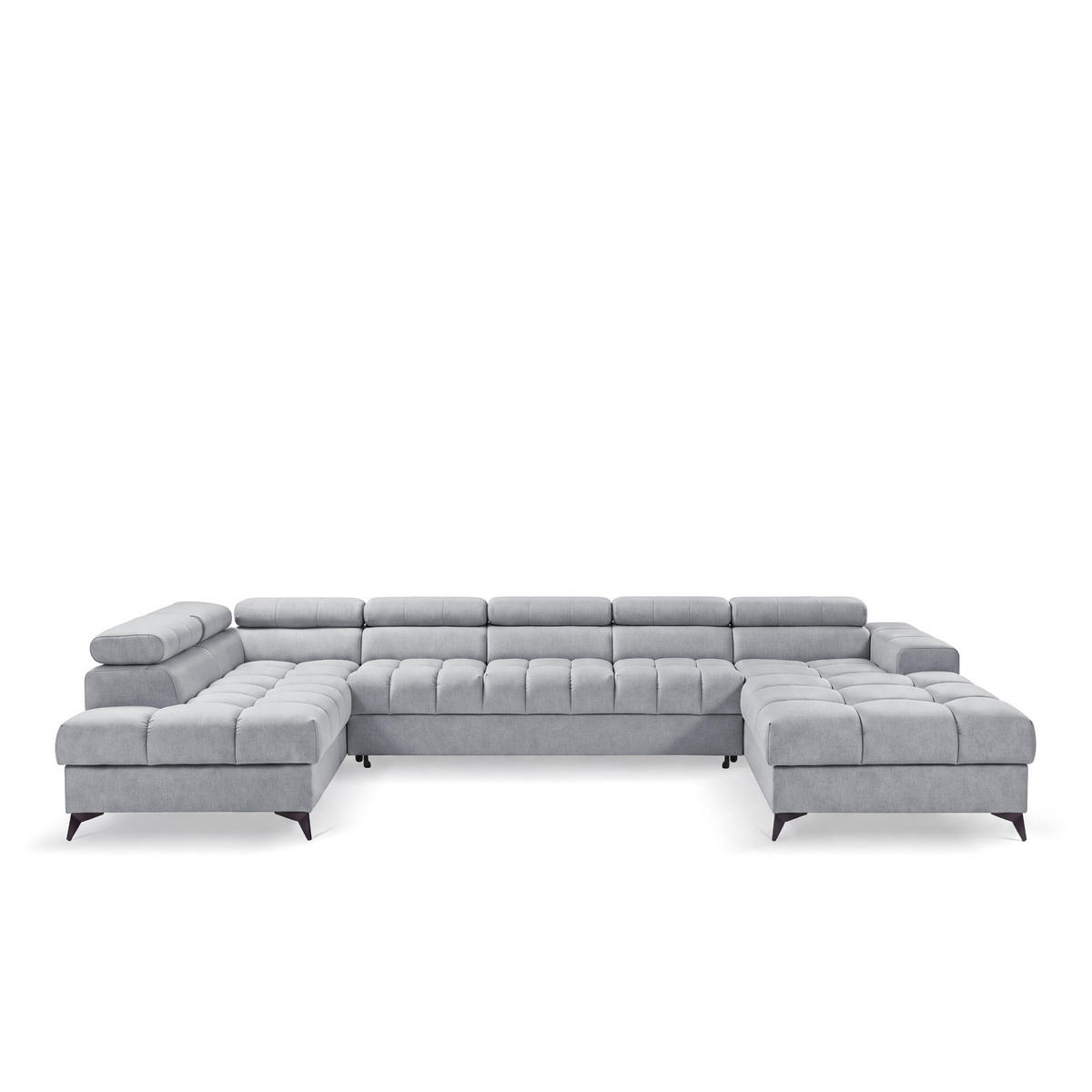 ECKSOFA PUDDING MAXI U Links mit Schlaffunktion 125x330 Velours Hellgrau - Hellgrau/Schwarz, Holz/Textil (203/421cm) - Muffo