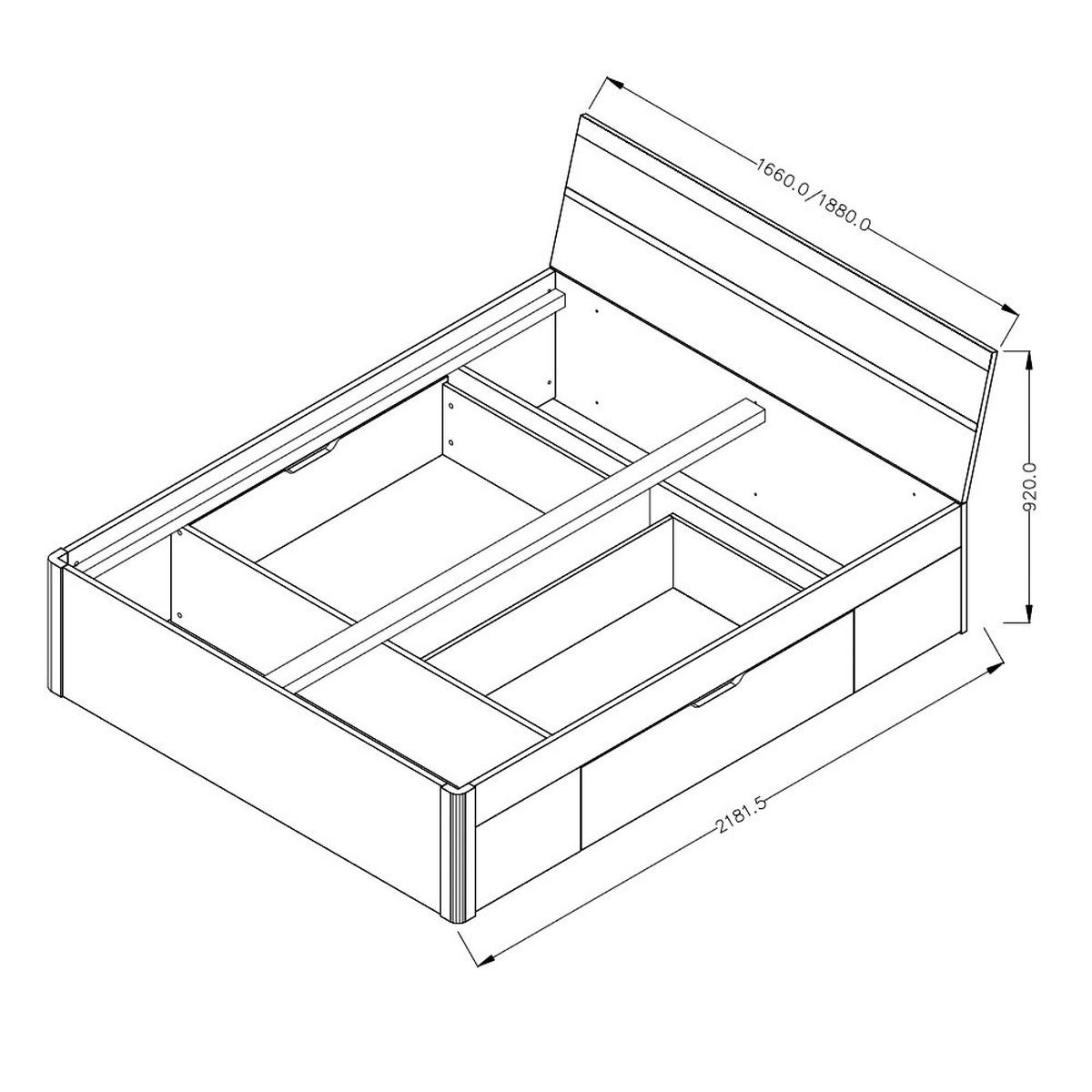 BETT Beta Eiche San Remo / Weiß 166 / 218 / 92cm - Braun/Weiß, Holz/Holzwerkstoff (166/92cm) - Feldmann-Wohnen