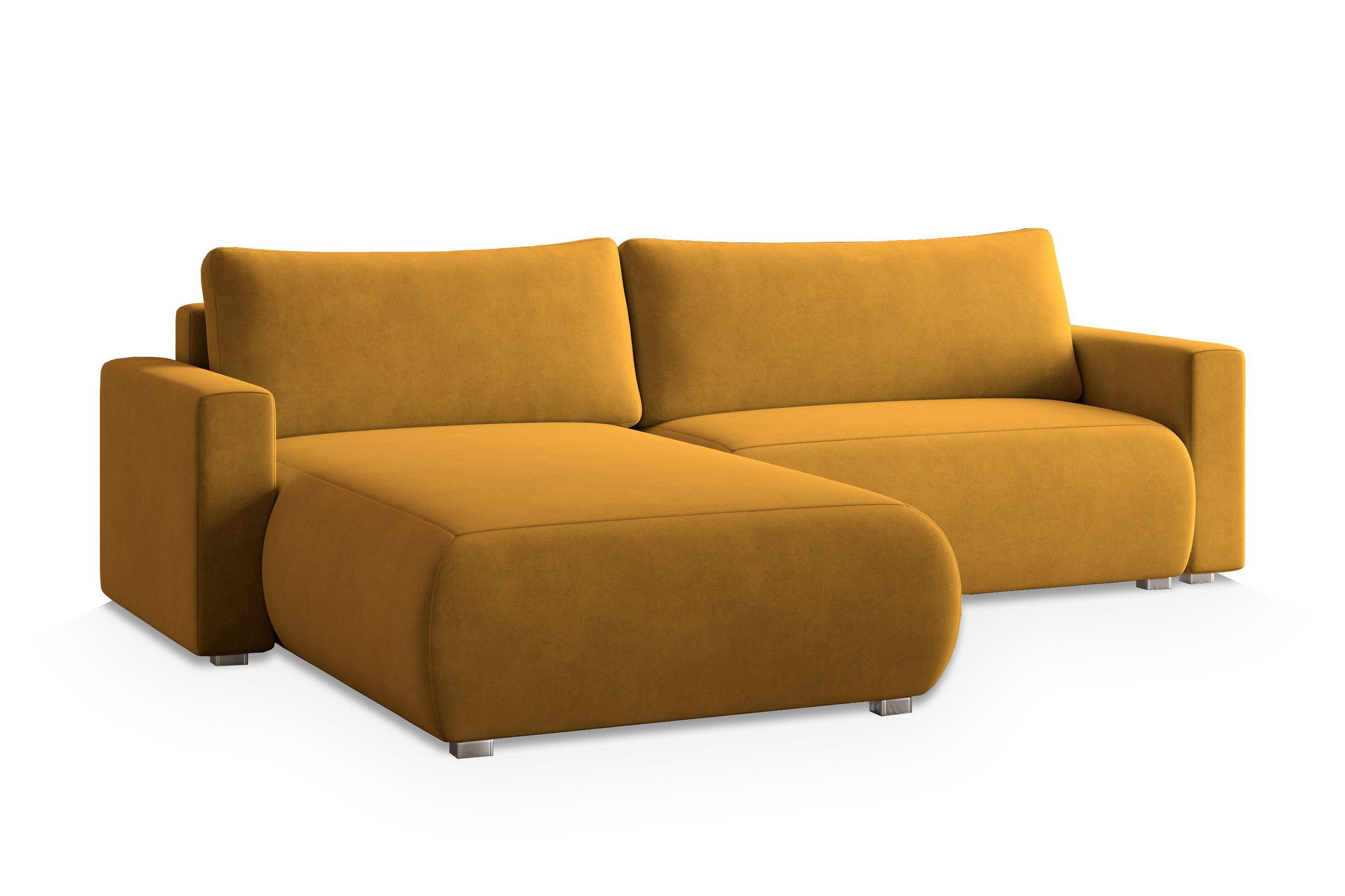 ECKSOFA TURIN M Gelb Velours-Stoff mit Schlaffunktion - Gelb, Holz (265/183cm) - MASSENO
