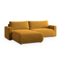 ECKSOFA TURIN M Gelb Velours-Stoff mit Schlaffunktion - Gelb, Holz (265/183cm) - MASSENO