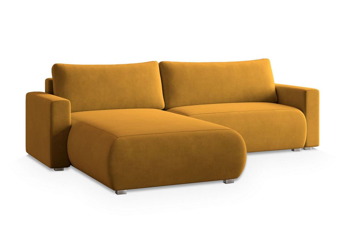 ECKSOFA TURIN M Gelb Velours-Stoff mit Schlaffunktion - Gelb, Holz (265/183cm) - MASSENO