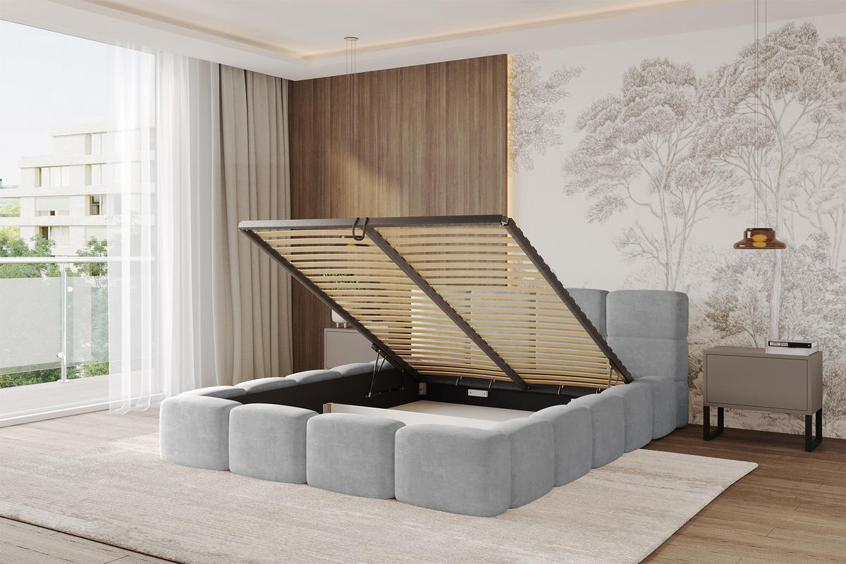 POLSTERBETT mit Bettkasten und Lattenrost, Bett mit Matratze H3/H4, Kopfteil, Boxbett, Doppelbett mit Stauraum - NATA-v1 200x200 Grau - Anthrazit, Holzwerkstoff/Textil (200/200cm) - ALTDECOR
