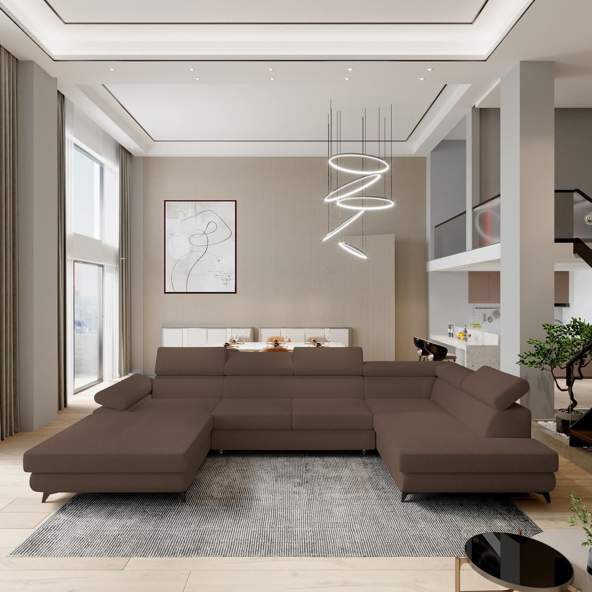 ROHOVÁ SEDAČKA RUBANO hnědá - černá/hnědá, kov/dřevo (339/190cm) - MASSENO