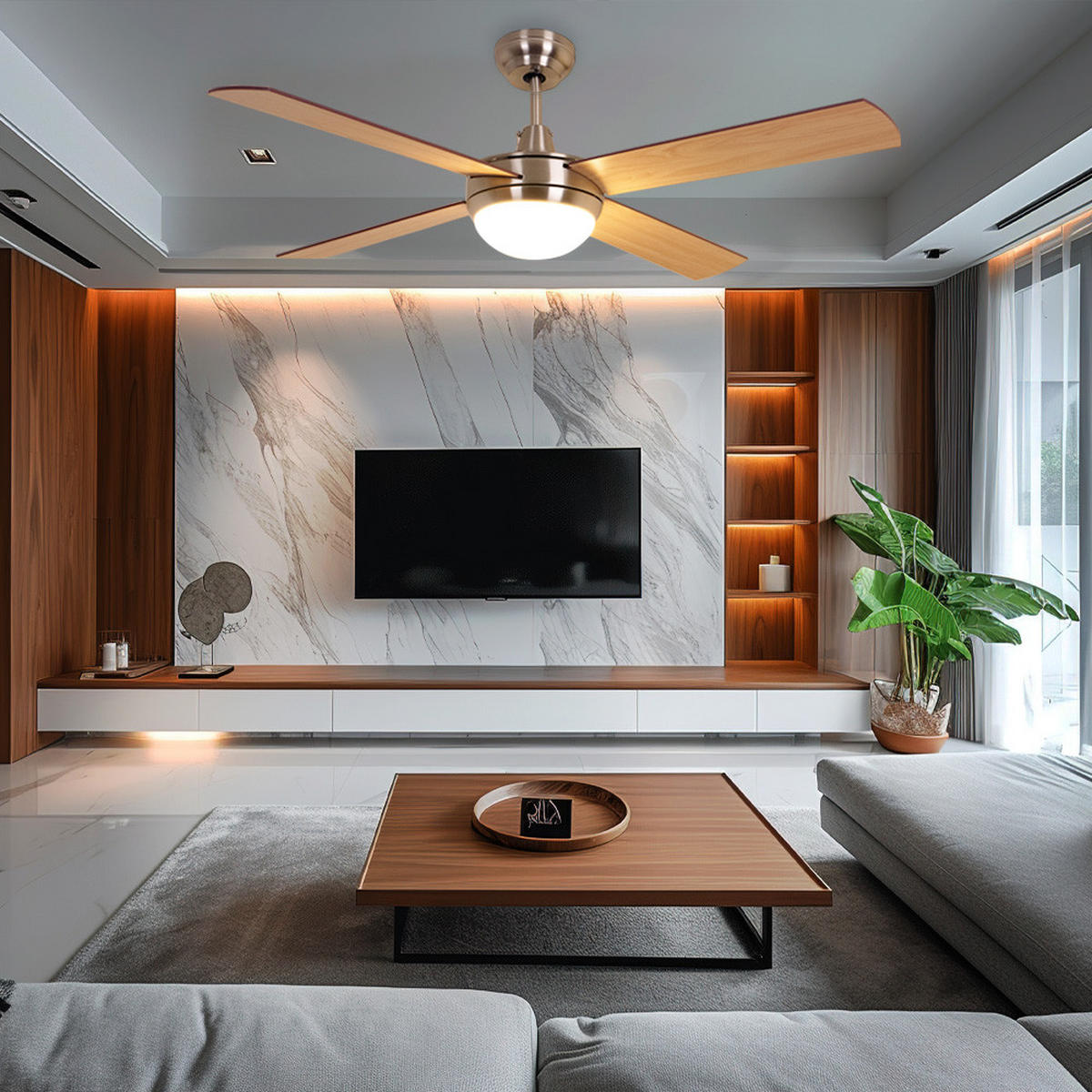 LED DECKENLEUCHTE Ventilator Silber Sperrholz - Silberfarben, Kunststoff (132/132/41cm)