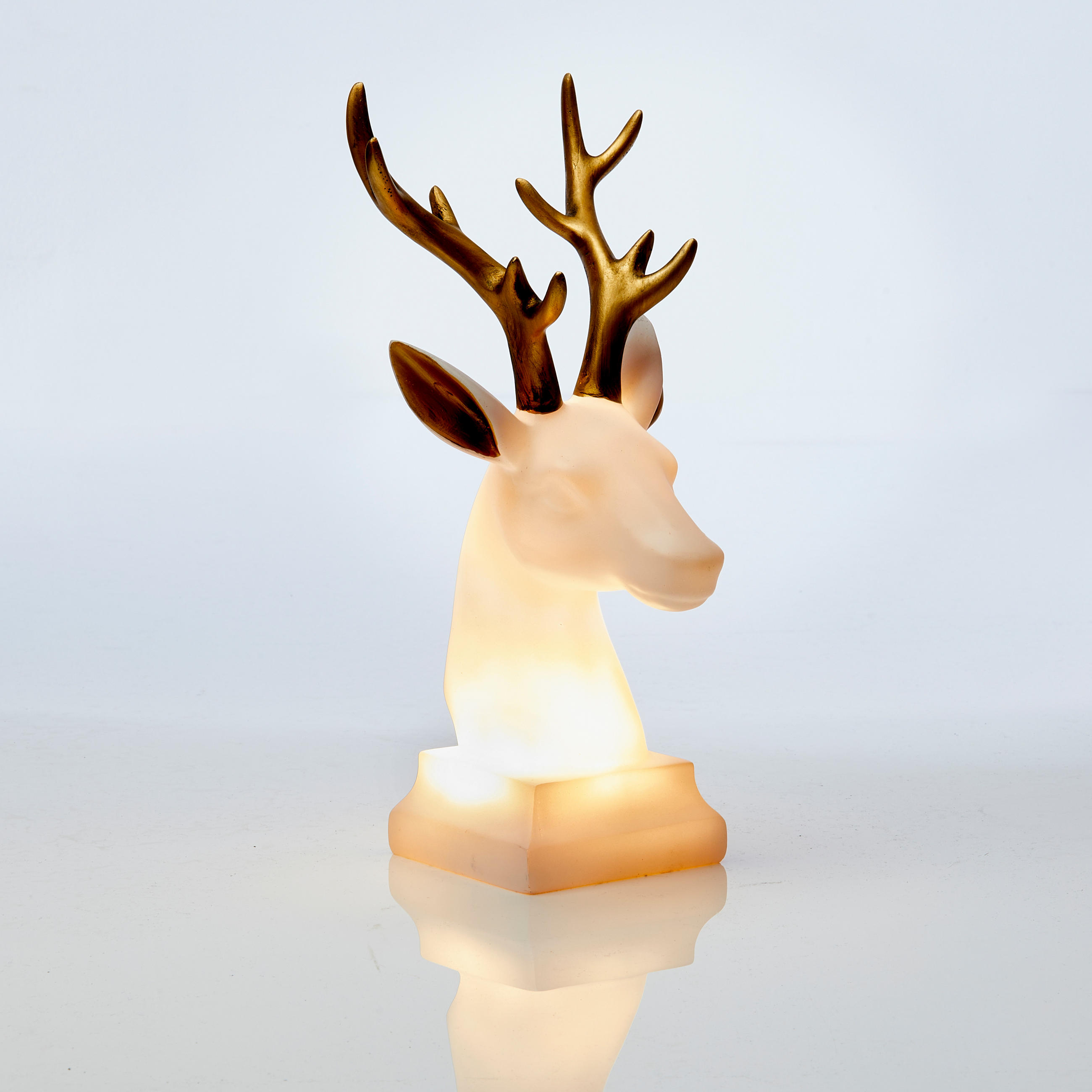 LED-POLYRESIN-FIGUR Rentier Kopf - gold/weiß mit warmweißer Lampe für festliche Dekoration, batteriebetrieben - Goldfarben, Kunststoff (13/21.5/26cm) - Northpoint