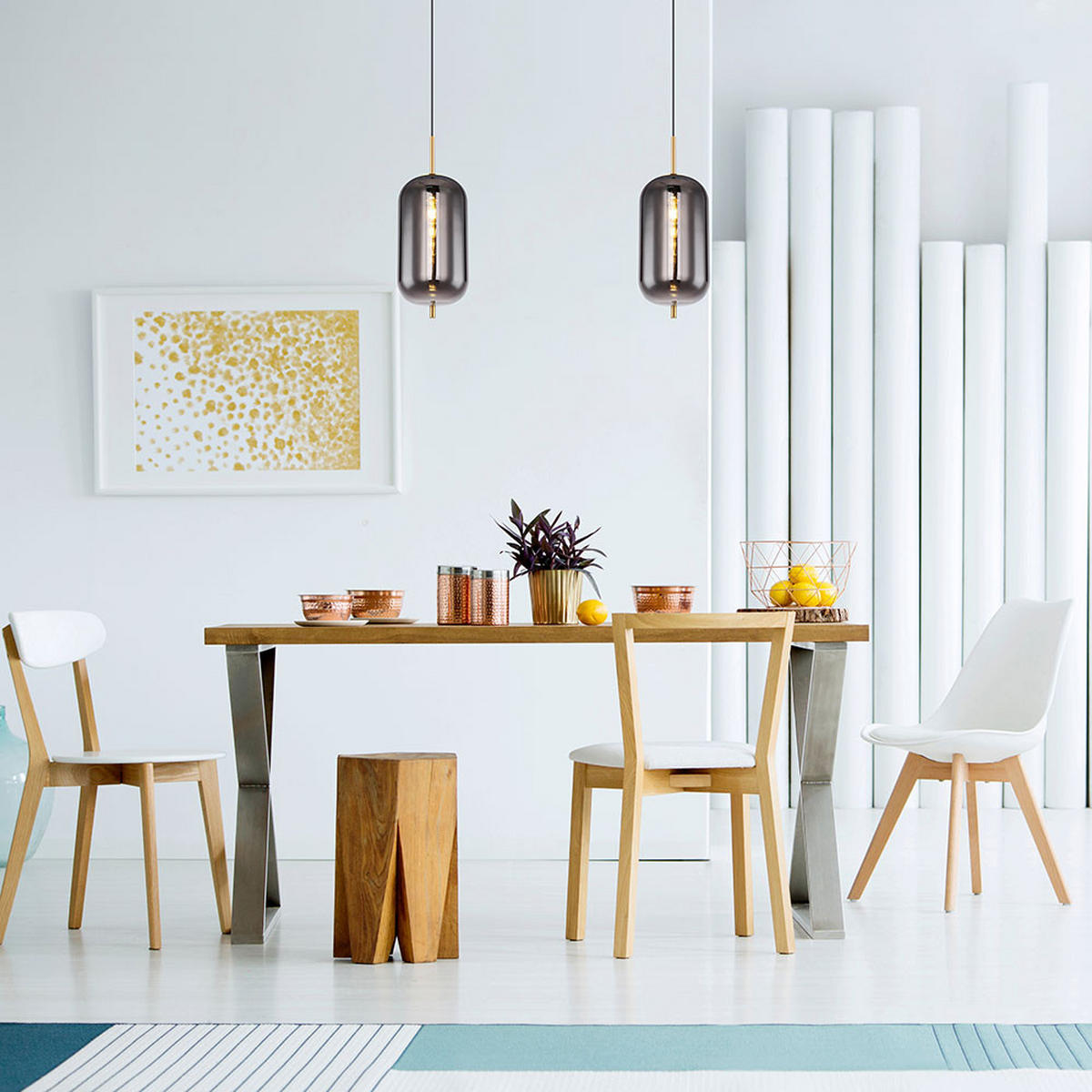 HÄNGELEUCHTE Metall Rauchglas Grau Matt - Grau, Glas (22/22/120cm) - Globo Lighting