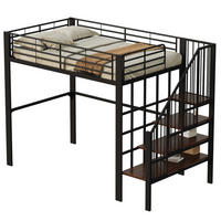 HOCHBETT 140/200 cm, Schwarz mit Stauraum und Treppe - Schwarz, Metall (140/200cm) - MIVRAY