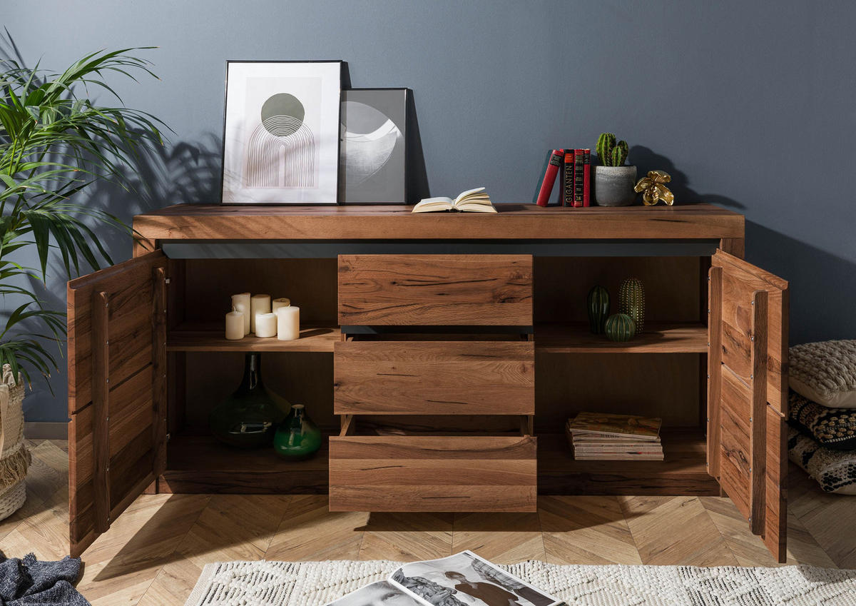 SIDEBOARD Wildeiche / Zerreiche 185x43x80 braun geölt MONTREUX #355 - Braun, Holzwerkstoff (185/80/43cm) - Massivmoebel24