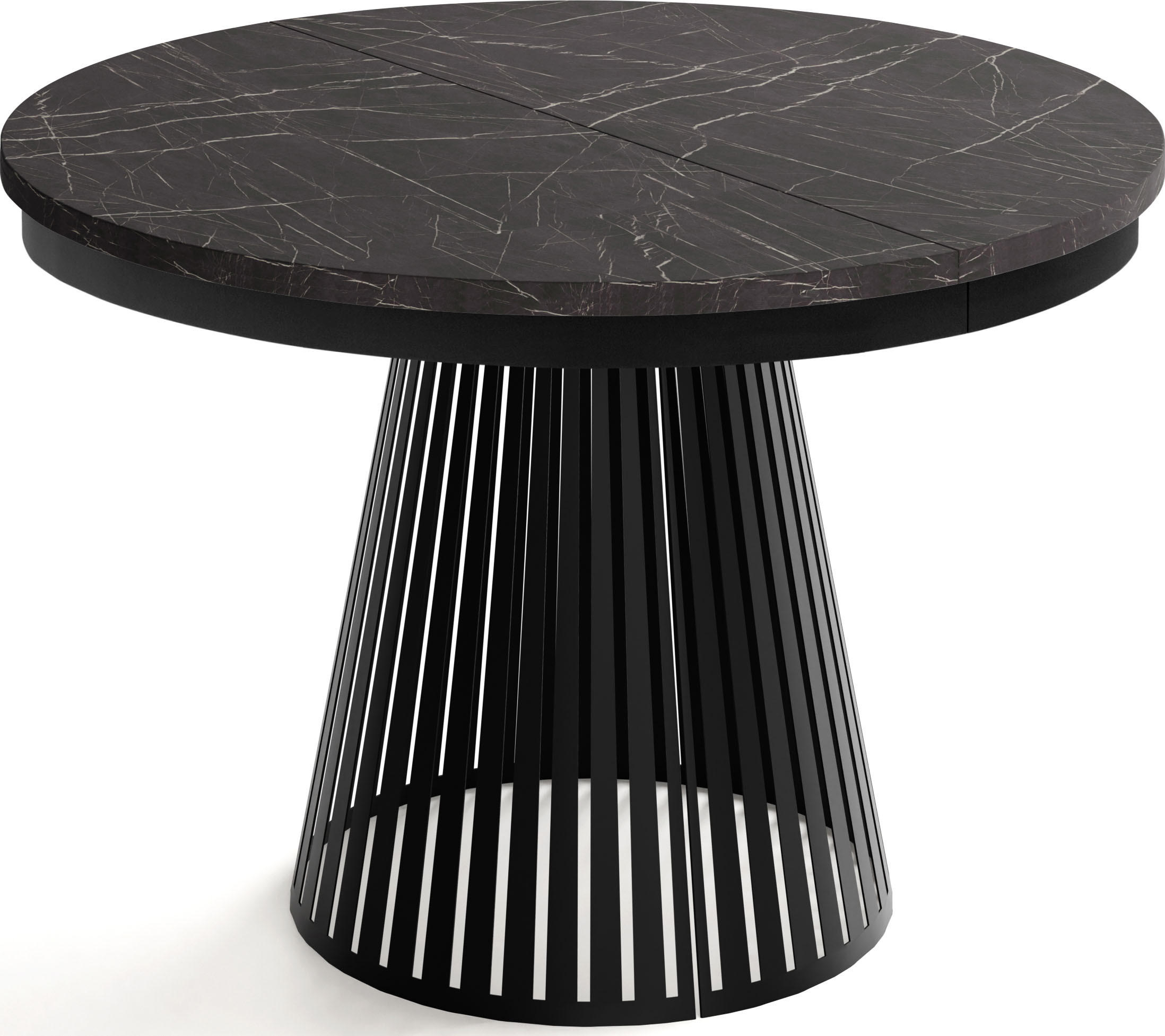 ESSTISCH Naro rund ausziehbar mit Schwarzem Lamellen-Metallgestell, Marmor Schwarz 120-200/120/76 cm - Anthrazit/Schwarz, Holzwerkstoff/Metall (120/120/76cm) - WFL GROUP