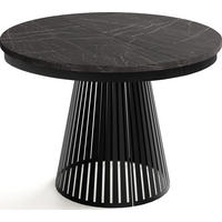 ESSTISCH Naro rund ausziehbar mit Schwarzem Lamellen-Metallgestell, Marmor Schwarz 120-200/120/76 cm - Anthrazit/Schwarz, Holzwerkstoff/Metall (120/120/76cm) - WFL GROUP