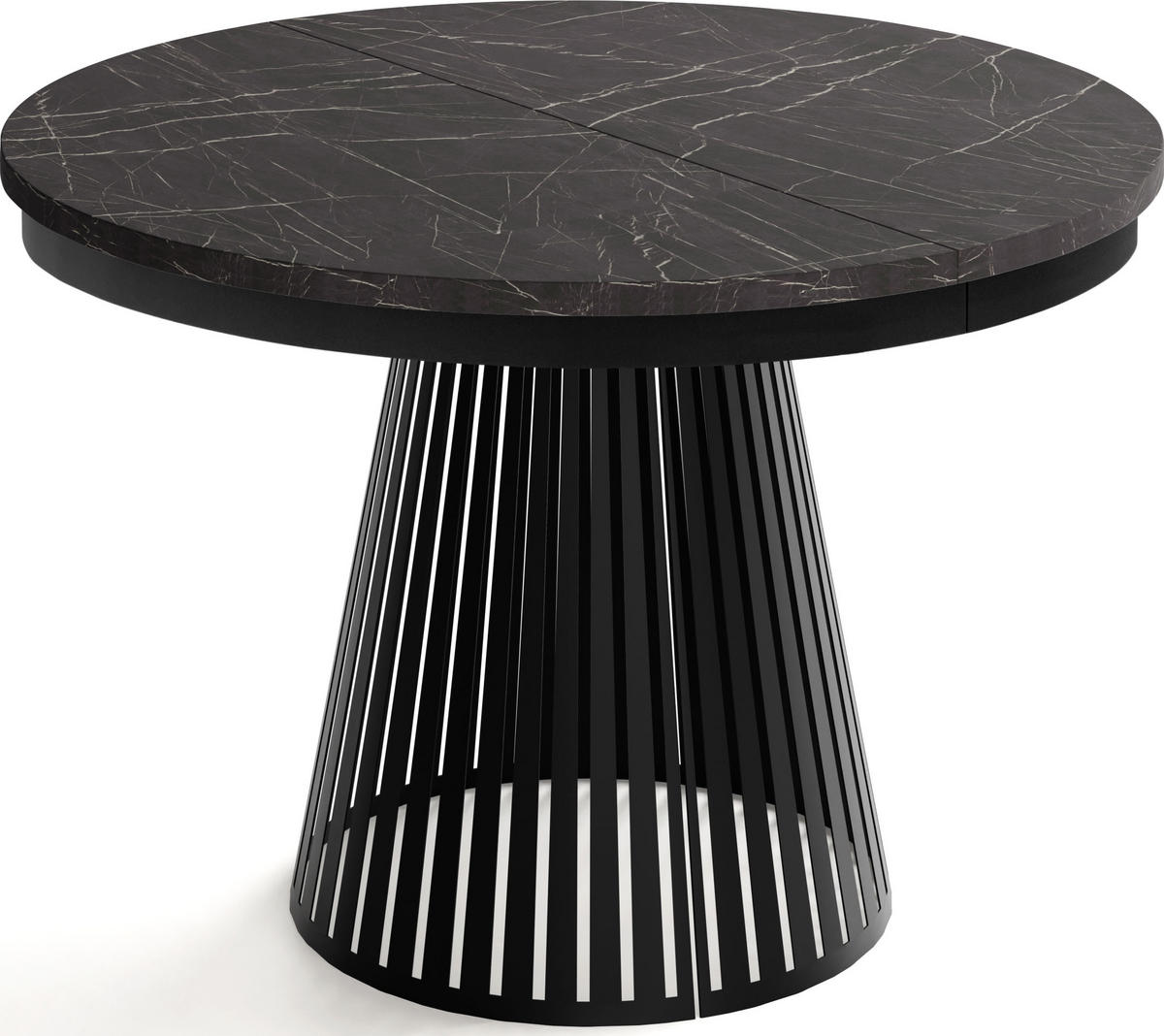 ESSTISCH Naro rund ausziehbar mit Schwarzem Lamellen-Metallgestell, Marmor Schwarz 120-200/120/76 cm - Anthrazit/Schwarz, Holzwerkstoff/Metall (120/120/76cm) - WFL GROUP