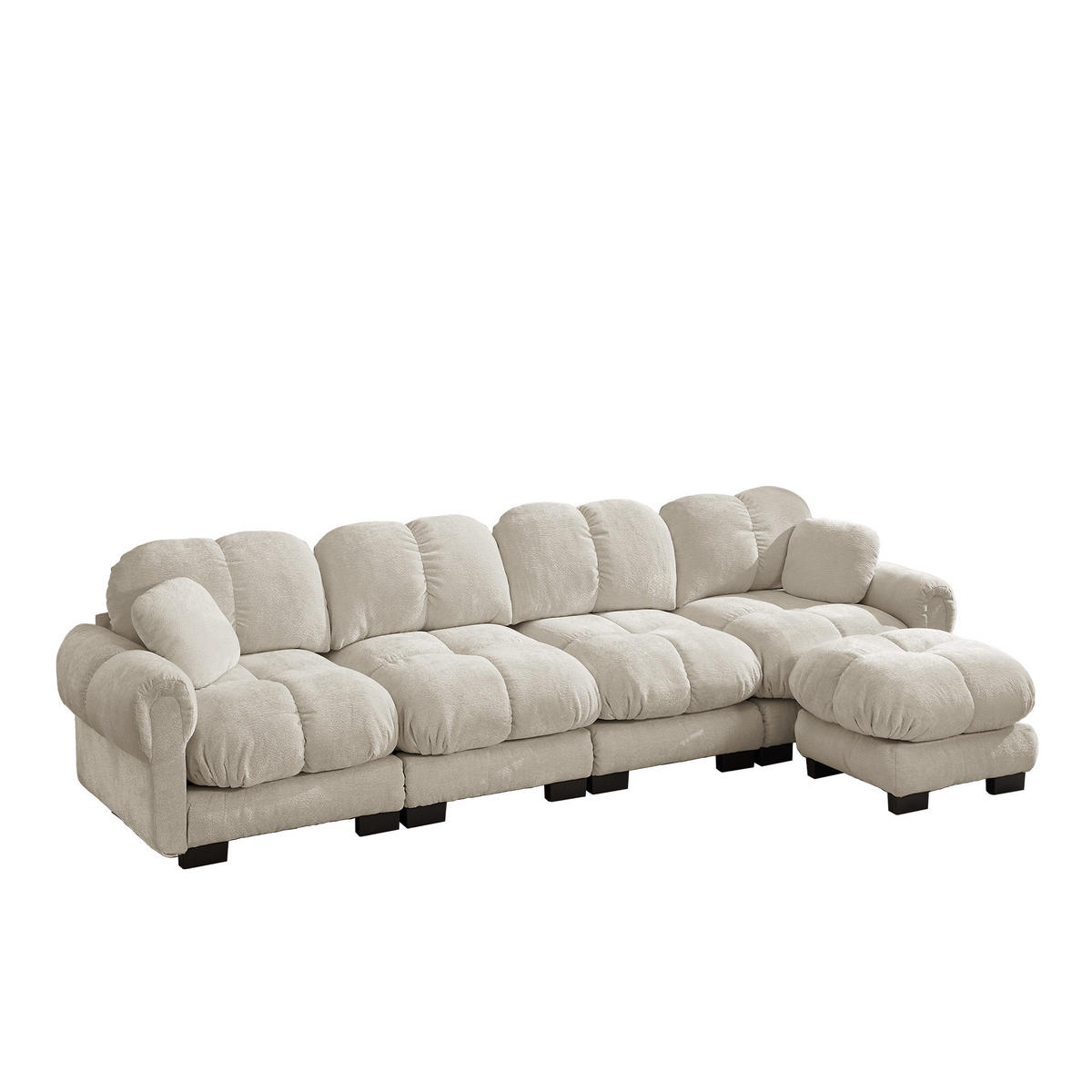 ECKSOFA 330/149/90 cm Hellkhaki Cord mit mobiler Ottomane und 2 kleinen Dekokissen - Kaschmir/Graubraun, Textil (330/149cm) - Oxeza