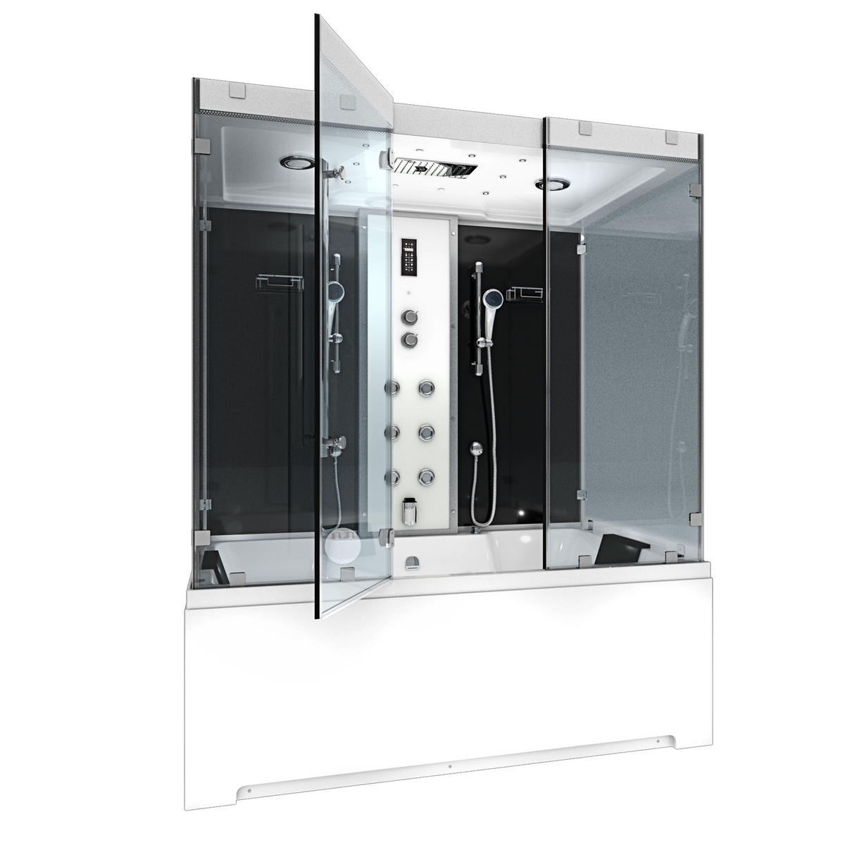 BADEWANNE Dusche K80-SW-EH-A-SC-EA Duschtempel - Schwarz, Glas/Kunststoff (100/180/228cm) - AcquaVapore by Sandra Jentho