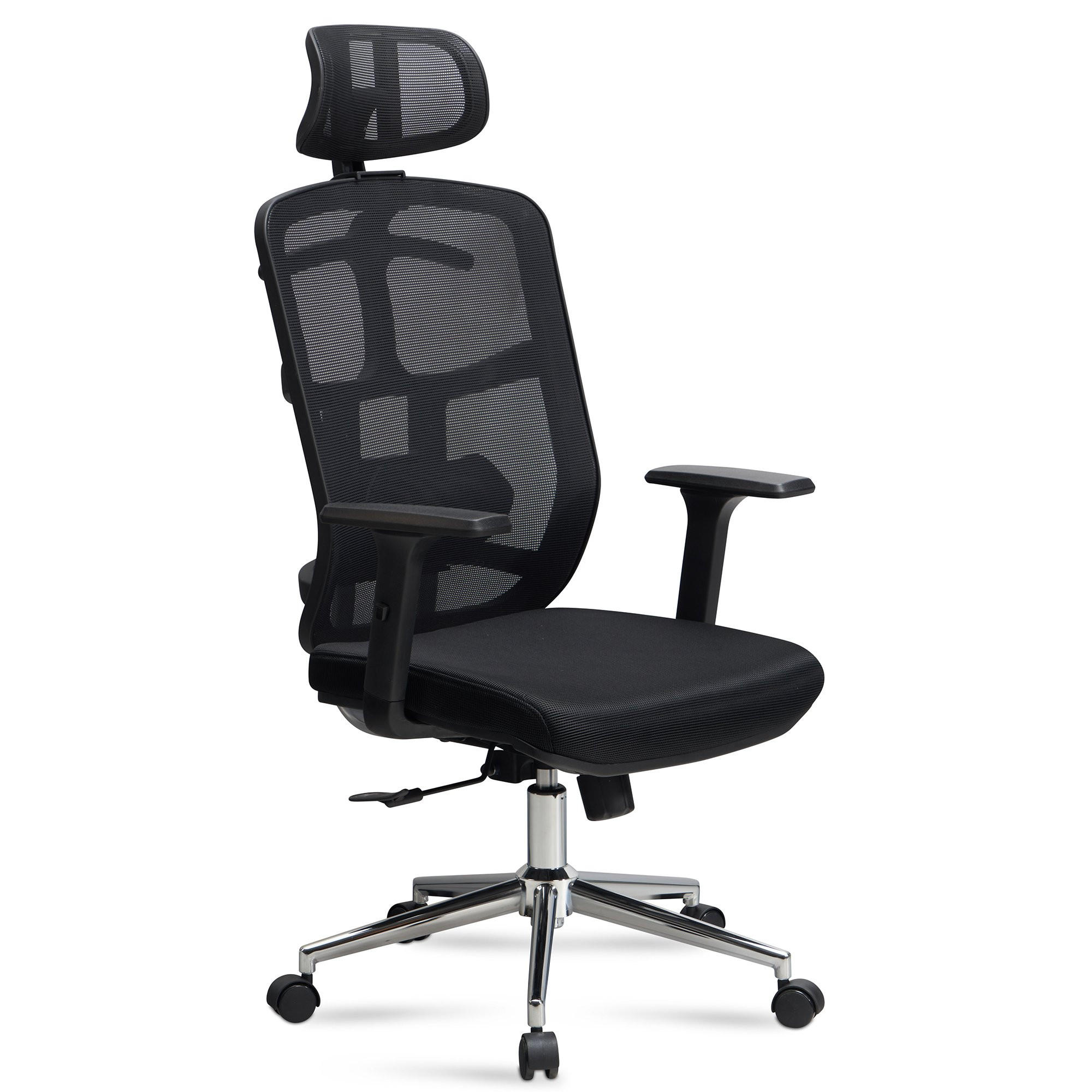 BÜRODREHSTUHL Schwarz Mesh mit Synchronmechanik, 3D-Armlehnen und Aluminiumfuß ALTAI - Silberfarben/Schwarz, Kunststoff/Textil (68/130/68cm) - KADIMA DESIGN