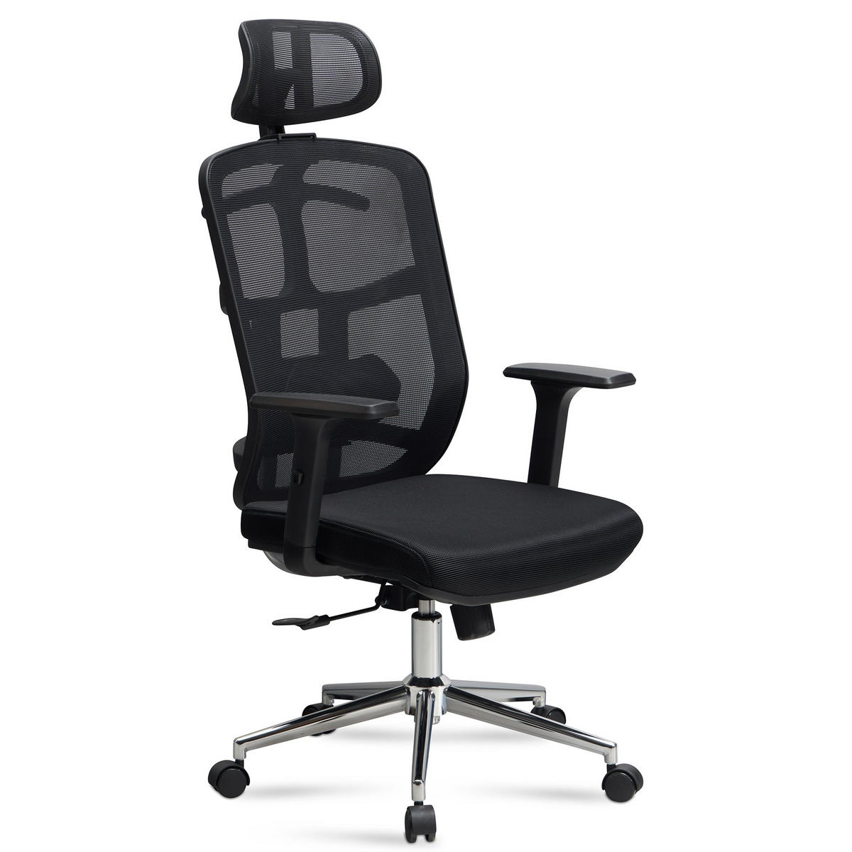 BÜRODREHSTUHL Schwarz Mesh mit Synchronmechanik, 3D-Armlehnen und Aluminiumfuß ALTAI - Silberfarben/Schwarz, Kunststoff/Textil (68/130/68cm) - KADIMA DESIGN