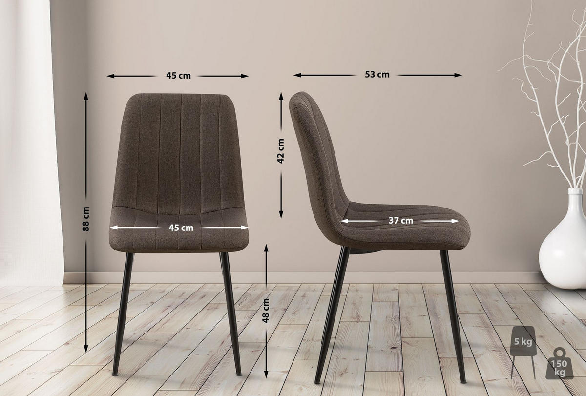 STUHL Stoff Braun - Schwarz/Braun, Textil/Metall (45/88/53cm) - CLP