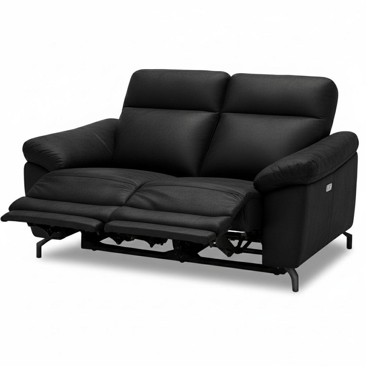 ZWEISITZER-SOFA Mikrofaser Schwarz - Schwarz, Leder/Metall (162/101/96cm) - Furnhouse