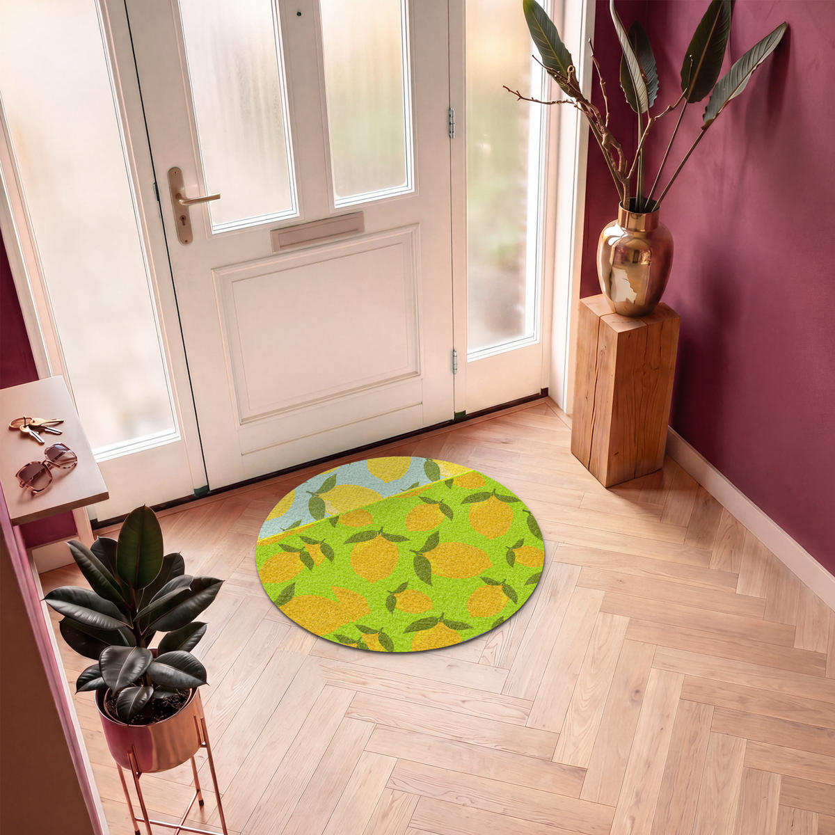 ROHOŽKA Citrony vzor - Žlutá - Modrá - Vzor - Ovoce 90x90 cm - žlutá, textil/umělá hmota (90/0.4cm) - MuchoWow
