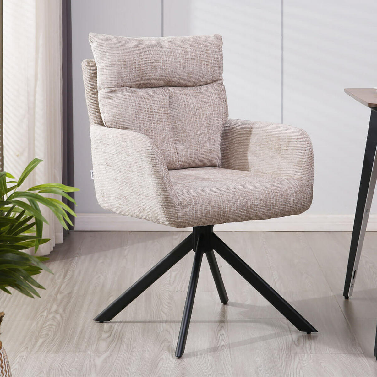 ESSZIMMERSTUHL ALUNA - Chenille, 2 - Beige, Kunststoff/Metall (66/91/72.5cm) - Home Deluxe