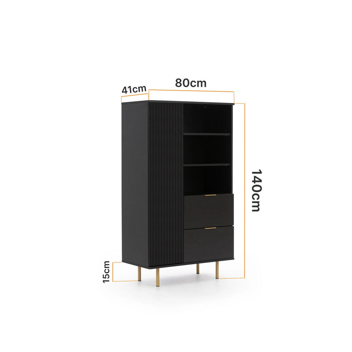 BÜCHERREGAL Nubia R1D2SZ Schwarz - Goldfarben/Schwarz, Holzwerkstoff/Metall (80/140/41cm) - Ravio