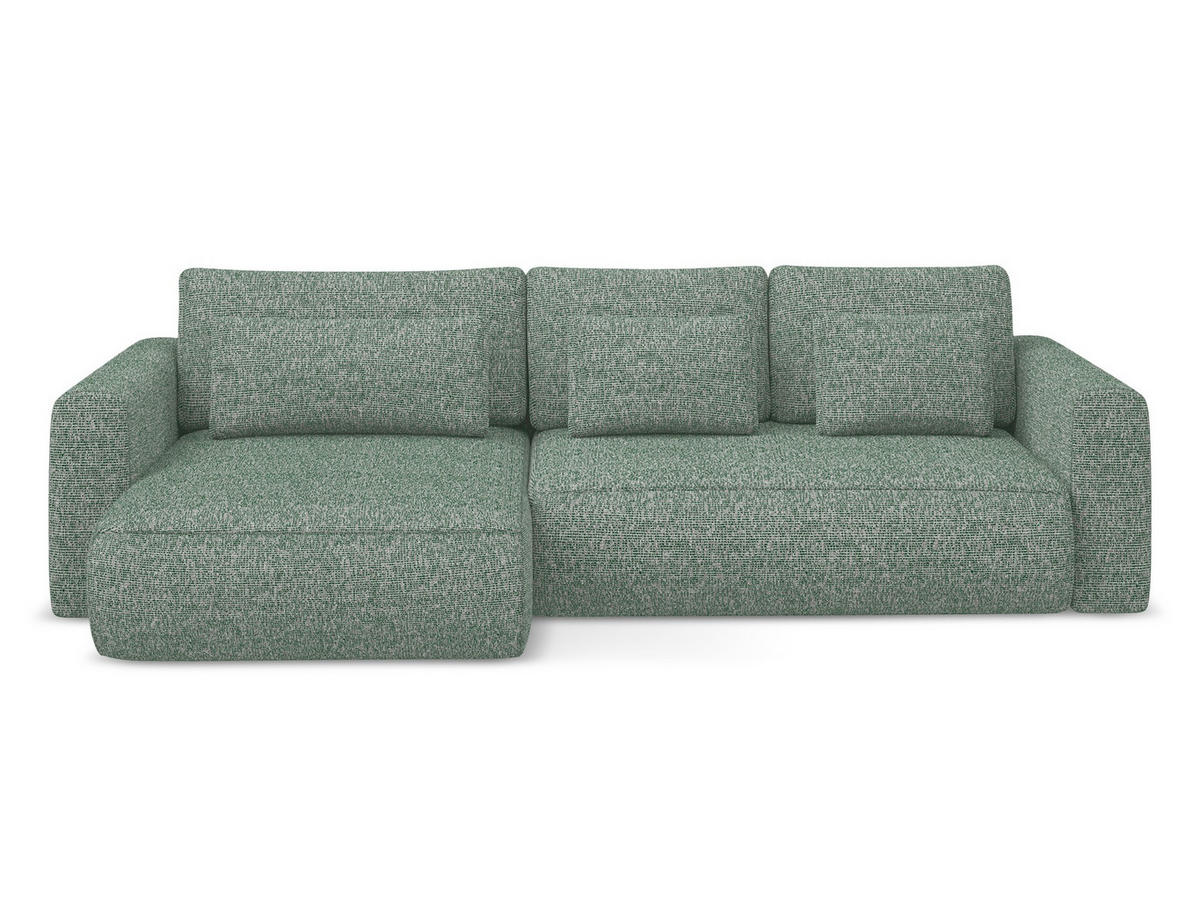 ECKSOFA mit Schlaffunktion Strukturstoff Stoff Grün - Schwarz/Hellgrün, Kunststoff/Textil (149/278cm) - Makamii