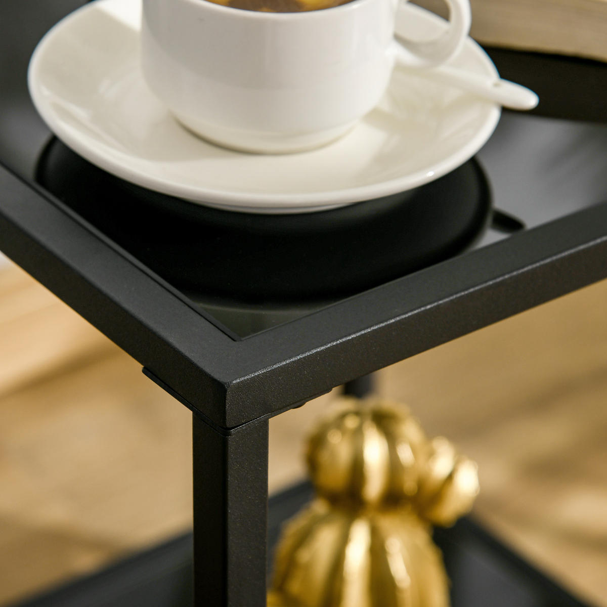 BEISTELLTISCH mit gehärteten Glasplatten - Schwarz, Glas (40/40/50cm) - HOMCOM