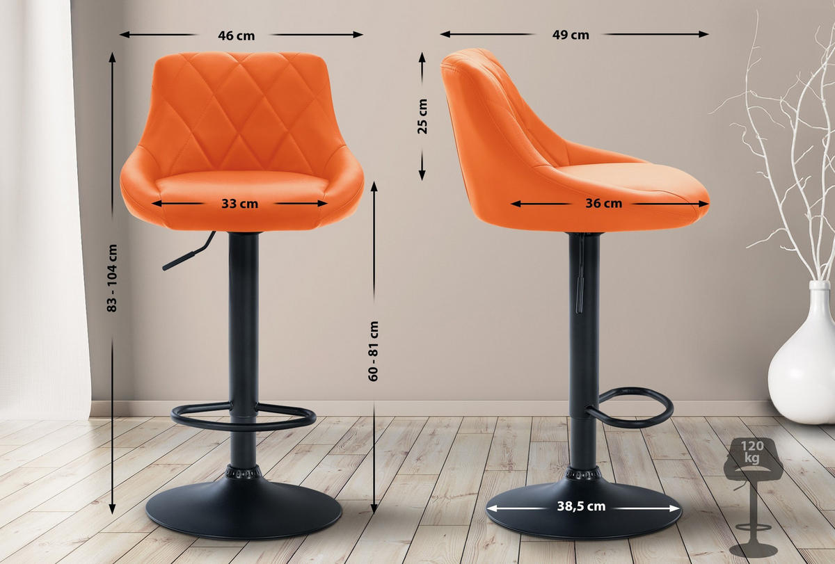 BARHOCKER Lazio 83-104x46x49 cm orange - Orange, Leder (46/83/49cm) - furnicato